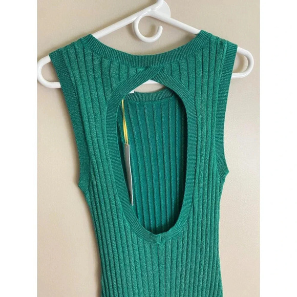 House of Harlow 1960 NWT Green Ribbed Sweater Dress Size Medium Sparkly Knit - Picture 8 of 13
